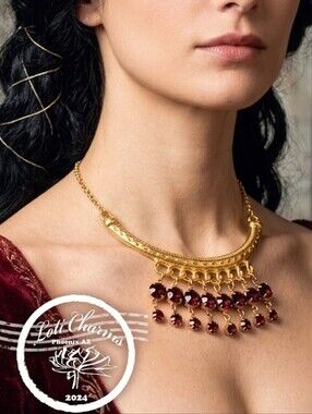 Red Renaissance Synthetic Ruby 28 Total Carats Weight In Matte Gold Necklace